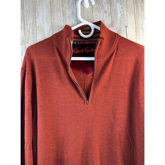 Robert‎ Graham Wool Sweater Mens XL Rust Orange Ribbed Trim Quarter Zip pullover - Picture 3 of 7